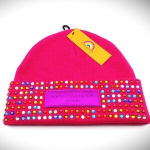 KURT GEIGER LONDON Logo Patch Crystal Cuff Beanie Fuchsia Multi Color One Size